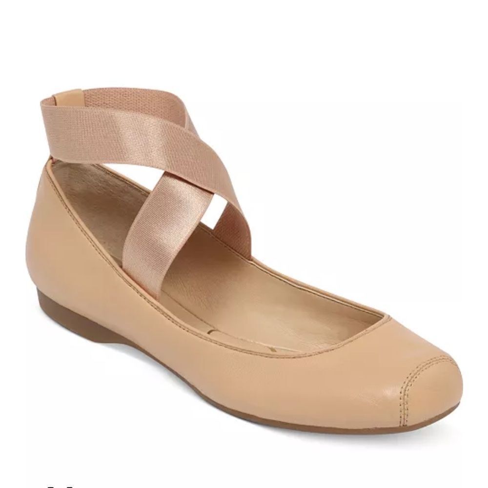 Jessica Simpson Mandalaye Elastic Criss-Cross Ankle Strap Leather Ballet Flats